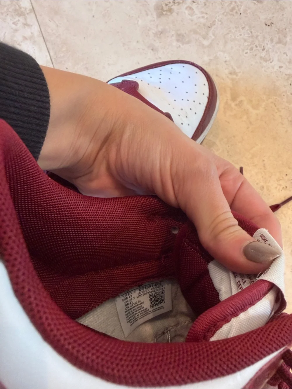 Nike White and Burgundy Dunks